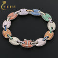 Fashion 12mm Colorful Guci Cuban Link Bracelet Wholesale Hip Hop Jewelry White Gold Plated Brass Iced Out Diamond Mens Bracelet