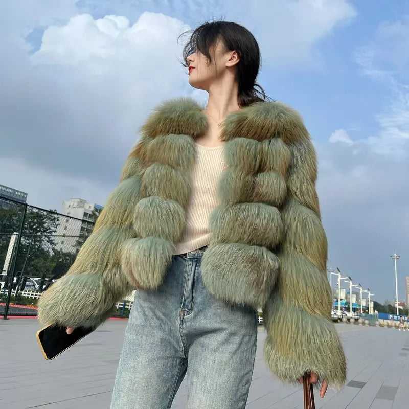 Custom Long Sleeves Fashion Women Fluffy Plus Size Women's Clothing Fur Jacket Winter Real Fox Fur Coat Women for Ladies