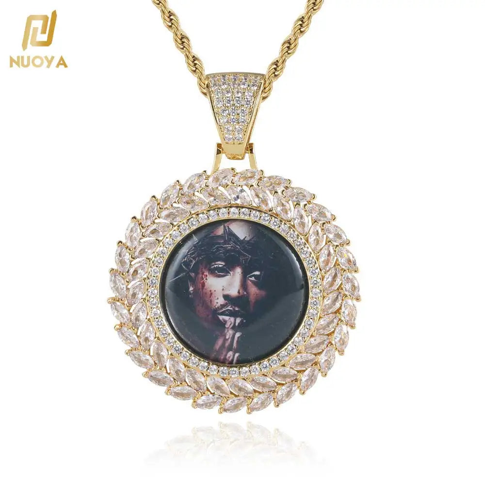 NUOYA Personalized Custom Hip Hop Fine Jewelry Blank Photo Pendant Necklace Iced Out Zircon Medallion Frame Pendant for Women