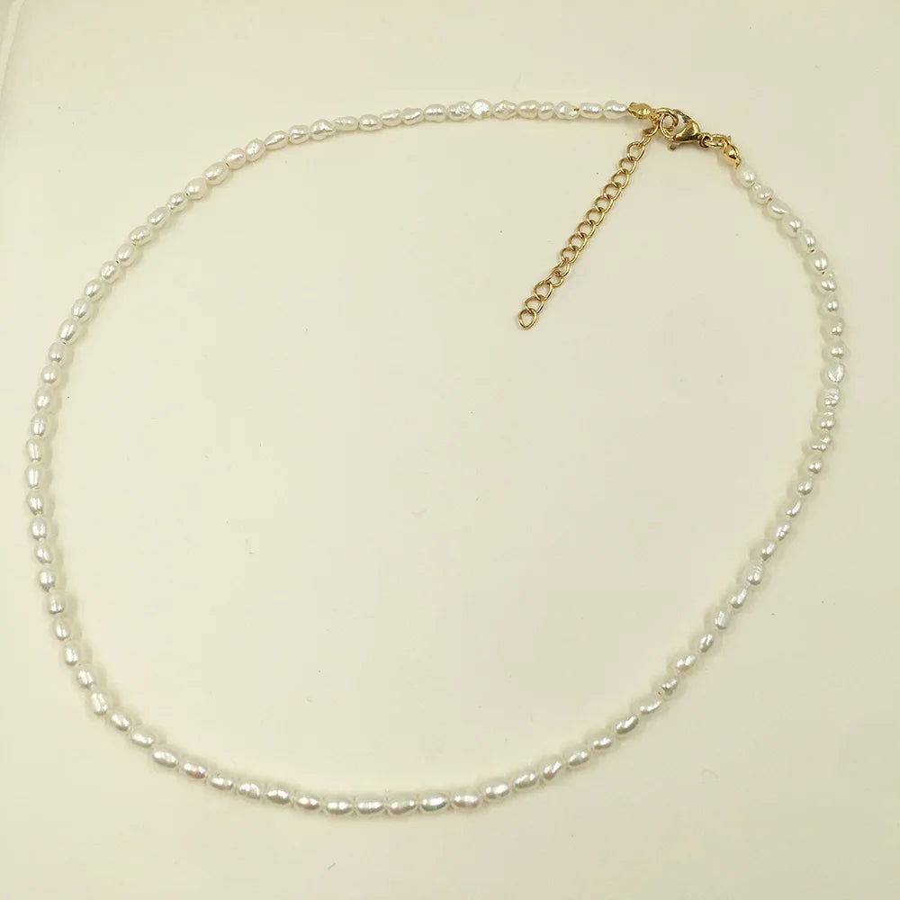 Choker Necklace Mini Rice Freshwater Pearl for Women 14-22 Inch 3 Mm Beaded Necklaces Wedding WOMEN'S Gift Party Engagement