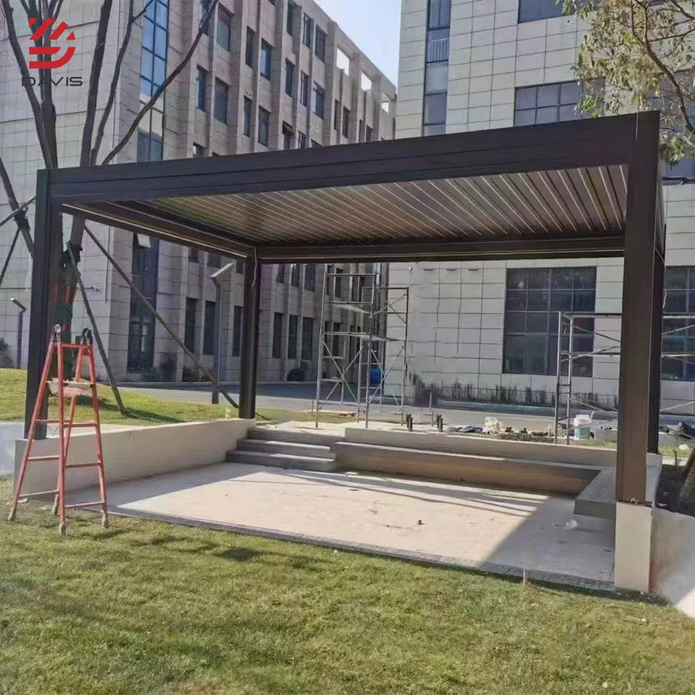 Motorised Luxury Modern Outdoor Pergola Aluminium Waterproof Louvered Roof Bioclimatic Pergola for Sunshade