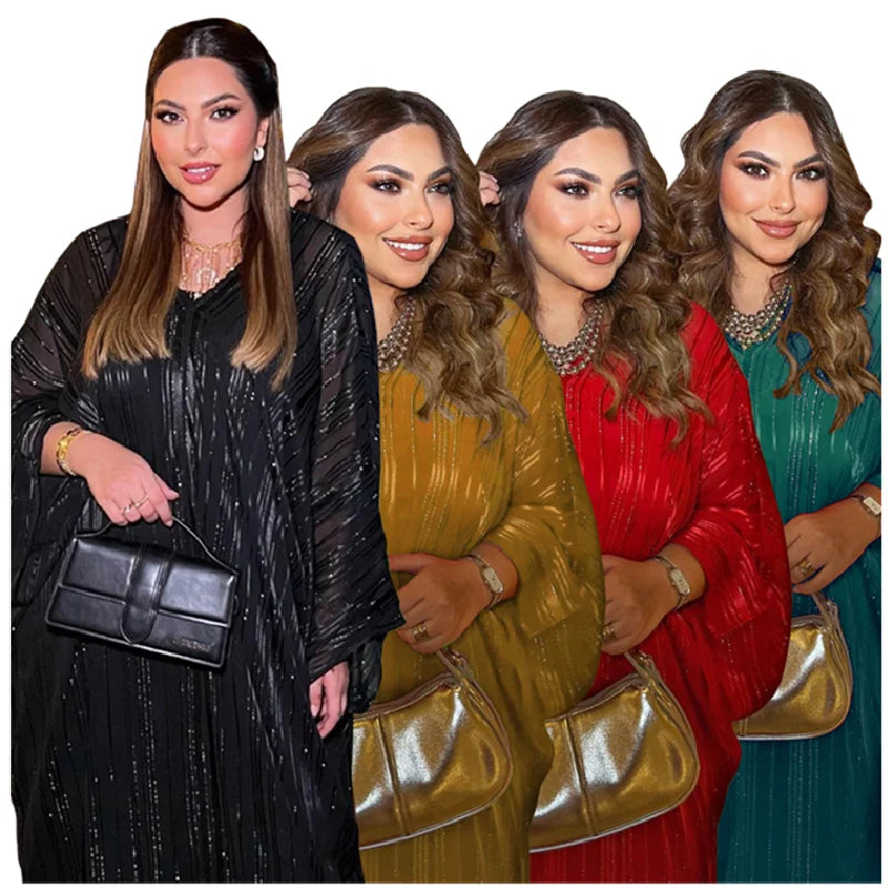 MQ068 Modest Eid Abaya Women Muslim Dress Shiny Jacquard Robe Set 2 Piece Ramadan Saudi Arabic Caftan Kaftan Dresses Dubai Robe