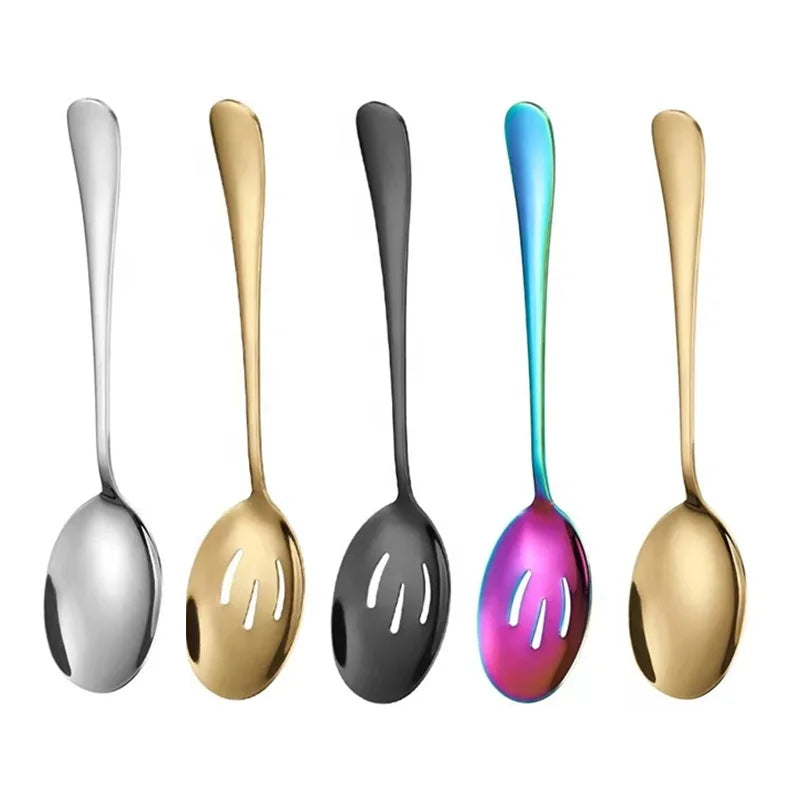 YUSHUN 8.7 Inch Stainless Steel Mirror Polished Eco-Friendly Modern Slotted Serving Spoons Cutlery Set for Banquet Catering