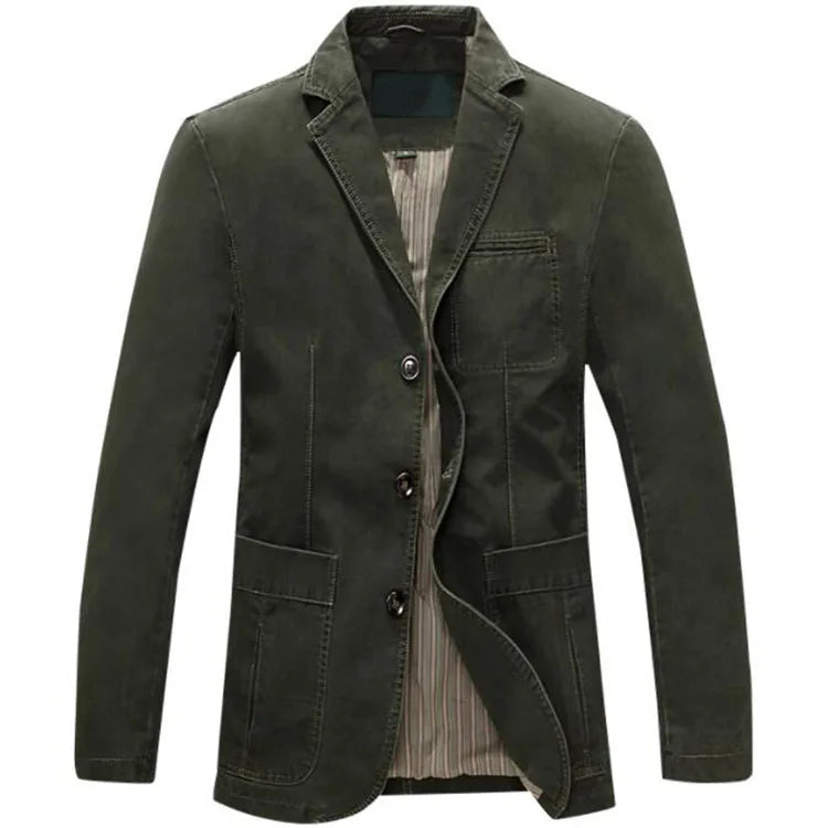 Spring Men Blazers Casual 100% Cotton Long Sleeve Mens Suit Coat Loose Single Breasted Winter Male Blazer Jacket With Pocket