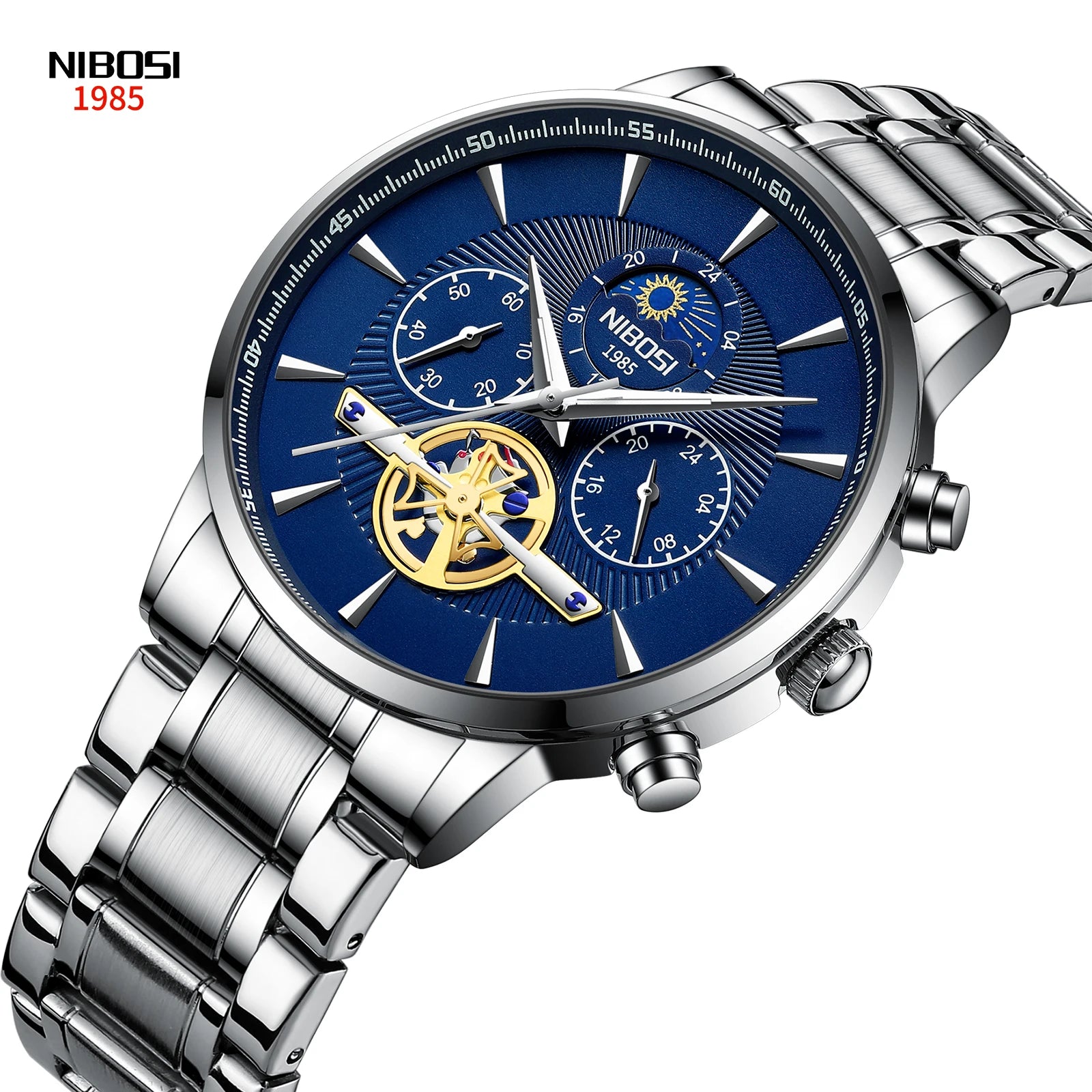 NIBOSI 2309A Customize Logo Stainless Steel Strap Men Watches Waterproof Luminous Male Quartz Wristwatches