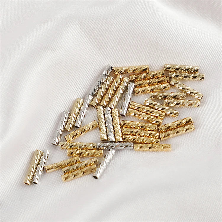 Section Crimp Tubes Brass 14K & 18K Gold Plated Round Spacer Beads Necklace Decorative for Jewelry Making Straight Pipe