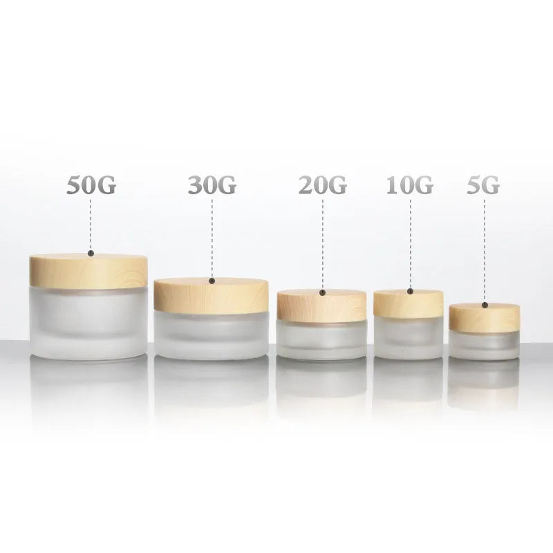 Wholesale 5g Frosted Glass Cosmetic Jar Skincare Round Cream Glass Jar With Custom Printing Bamboo Color Lid Glass Jar