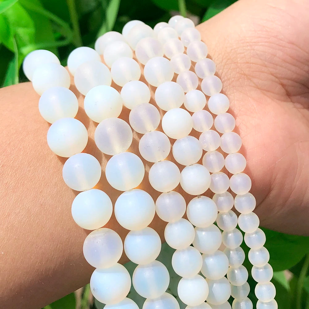Wholesale 15 Inch Matte Frosted White Opal Stone Beads 4/6/8/10/12MM Sizes for Jewelry Making