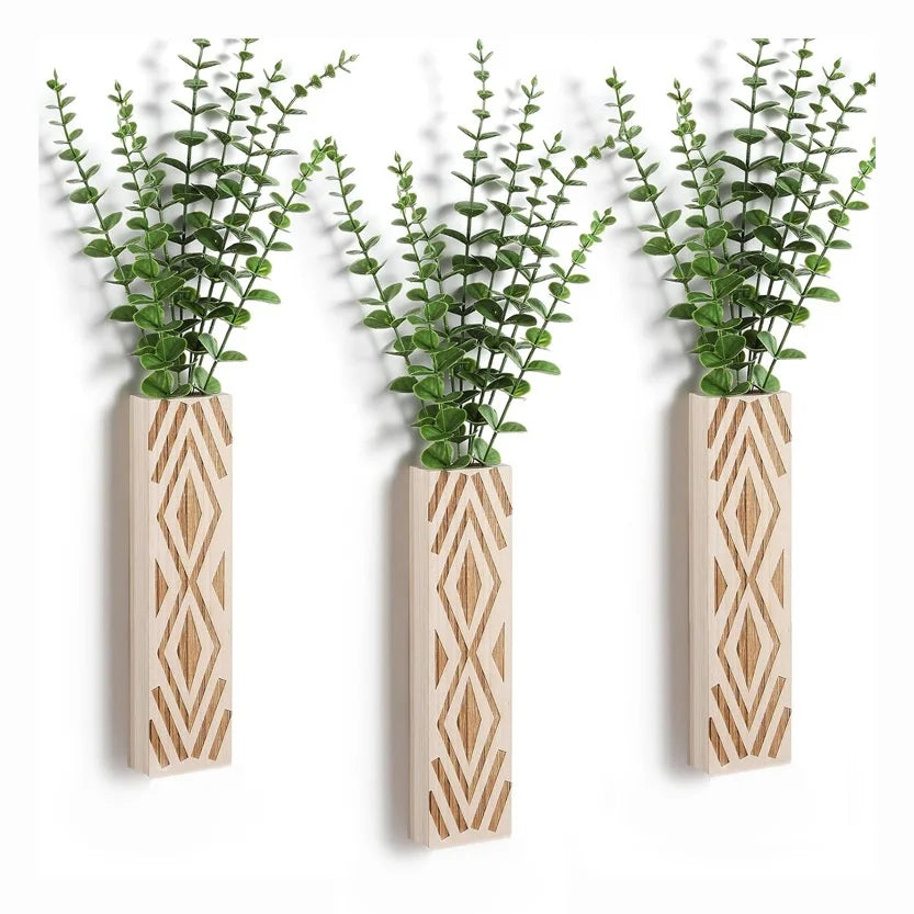 Modern Style Pine Wood Vase Indoor Dry Flower Container Christmas Square Cross-Border Boho Wall Decoration Simulated Plant