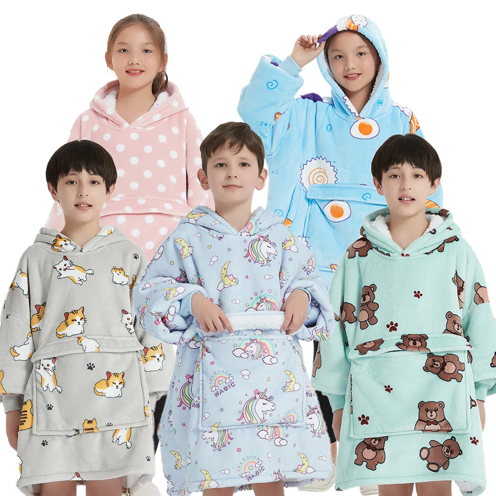 Customize Oversized Hoodie Blanket Kids Wearable Warming Blanket with Sleeves Home Textiles Blanket Wearability Manufacturer