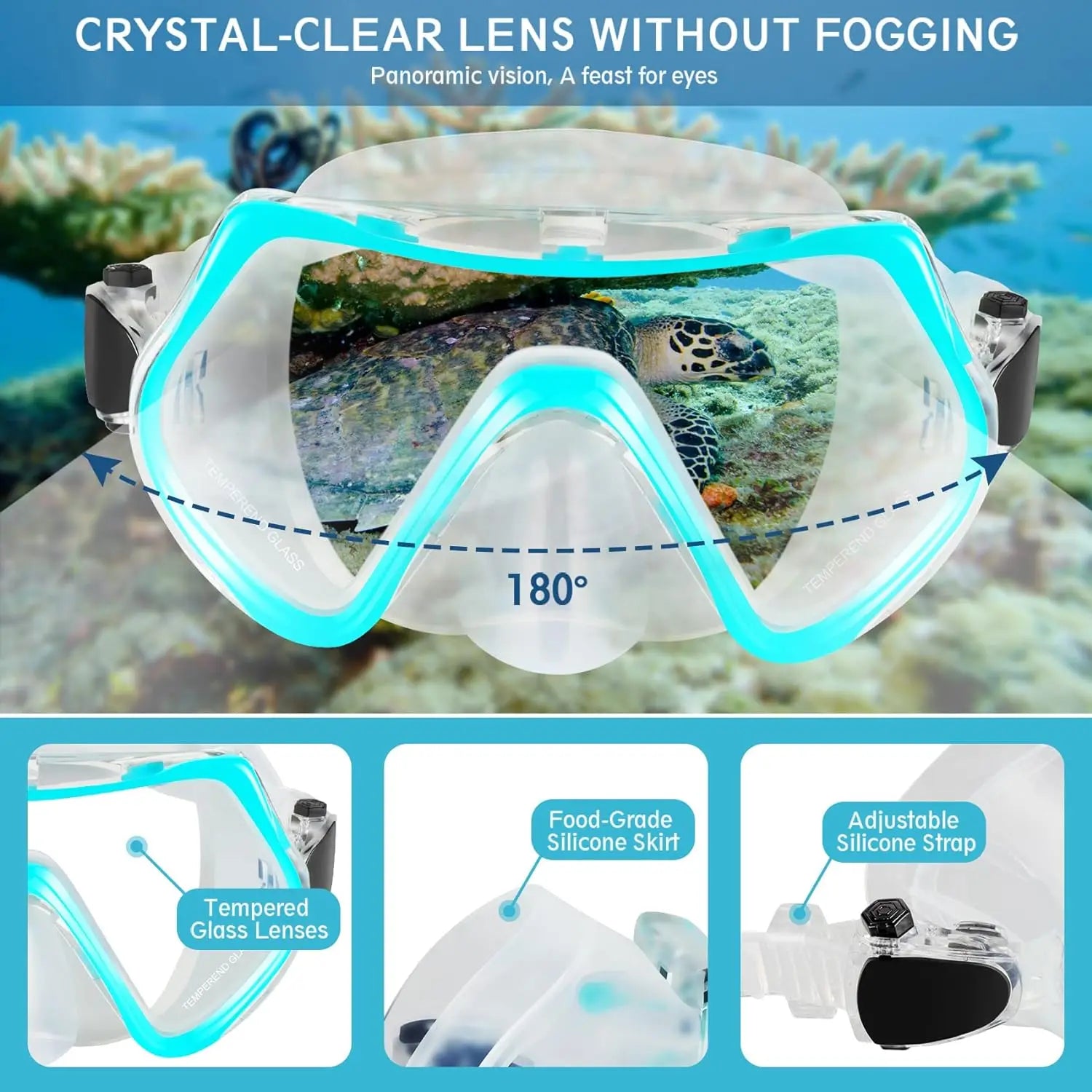 Classic Adult Diving Mask Anti-Fog 180 Panoramic View Tempered Glass Lens Snorkeling Mask Goggles Comfortable Silicone Swimming