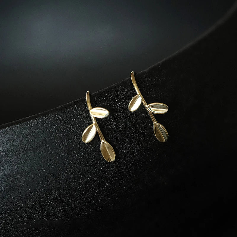 Simple Leaf Leaves Genuine 925 Sterling Silver Hoop Earring