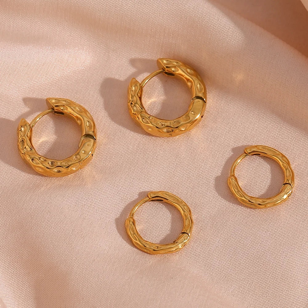 Irregular Hammered Huggie Hoop Earrings PVD Gold Plated Fashion Jewelry 2023 Stainless Steel Earrings