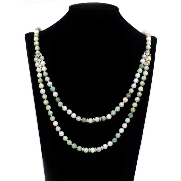Long Necklace for Women Jade Beads Necklace Double Layer Elegant Crystal Necklace for Women Jewelry Gifts for Women Girls