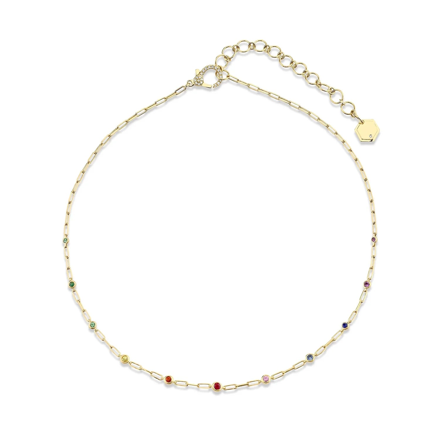 LOZRUNVE 925 Silver 18k Gold Plated Rainbow Zirconia Charm Paperclip Chain Necklace Choker