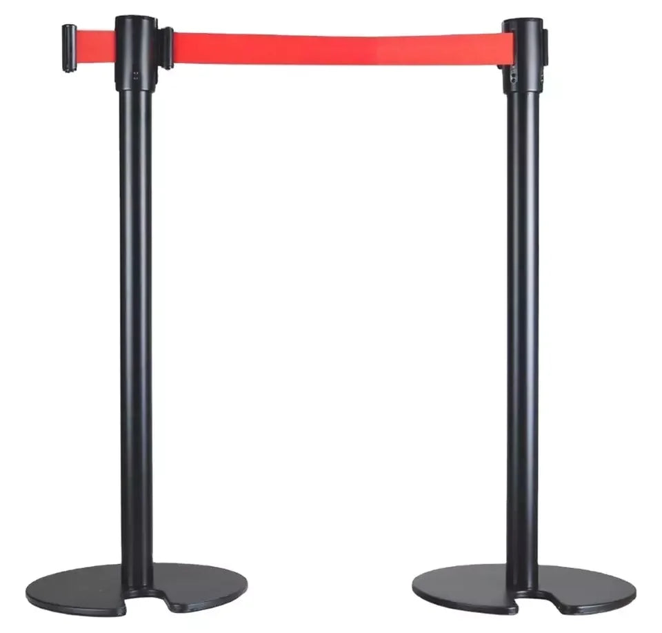 U Shape Base Stainless Steel 201/304 Black Stand Belt Barrier with Red Belt by Ufeiya