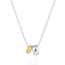 Geometric Round Wheel Two Tone Real 925 Sterling Silver 925 Two Hoops Pendant Necklace