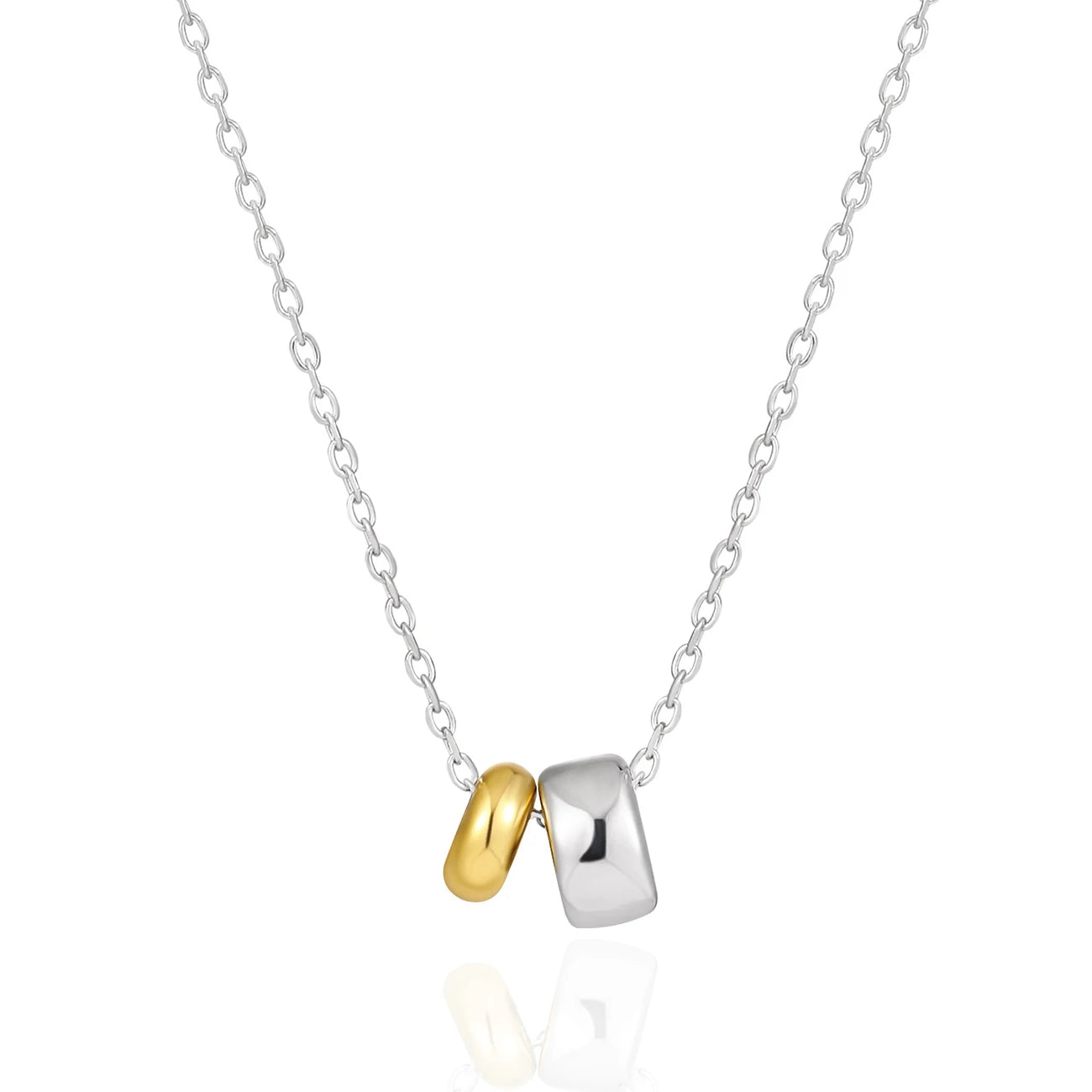 Geometric Round Wheel Two Tone Real 925 Sterling Silver 925 Two Hoops Pendant Necklace