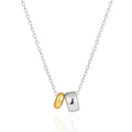 Geometric Round Wheel Two Tone Real 925 Sterling Silver 925 Two Hoops Pendant Necklace MegaBDM