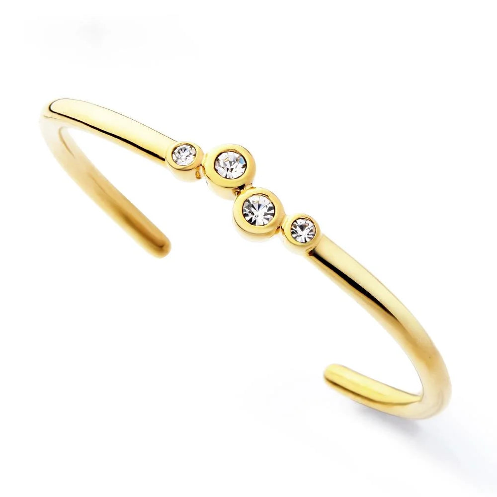 Shining Crystal Stainless Steel Love Cuff Bracelet for Women Gold Color Fashion Bangles Elegant Pulseira Jewelry
