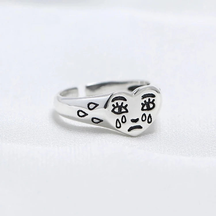 New Trendy Creative Cry Face Rings Resizable Gifts Ring for Women