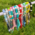 2025 New Cute Colorful Bow Charm Beaded Wristlet Silicone Bead Bracelet Keychain for Women