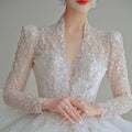 Long Sleeve Main Wedding Dress 2023 New Bride Heavy Heavy Tail French Small Star V-neck Court Style