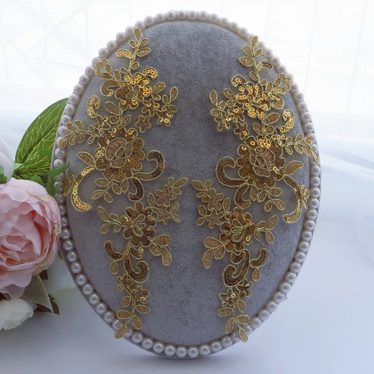 Handmade DIY Gold Thread Flower Lace Embroidery Cloth Stickers Decorative Nails and Sequins for Clothing Shoes Furniture