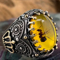 DAIHE High Quality Antique Silver Finger Ring Plated Zircon Ant Amber Rings for Men