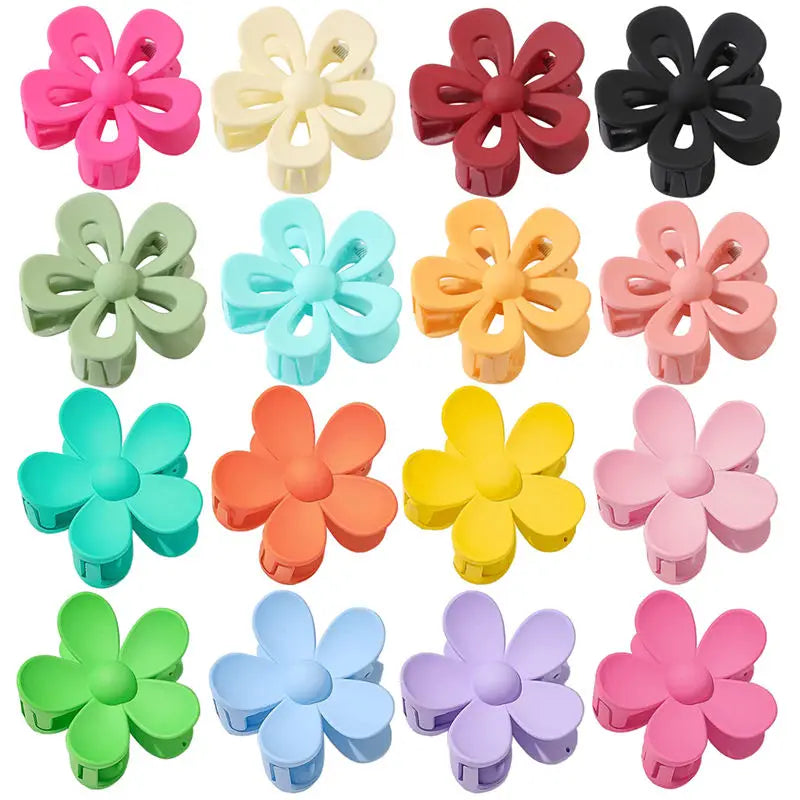 7cm Hollow Flower Hair Claw Clip Women Medium Matte Strong Hold Haarklammer Jaw Clip Solid Jelly Color Plastic Daisy Claw Clips