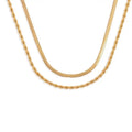 18K Gold Rope Chain Necklace with Double Layers Stainless Steel Snake Herringbone Choker Vintage Style Zircon Stone Gold Plated