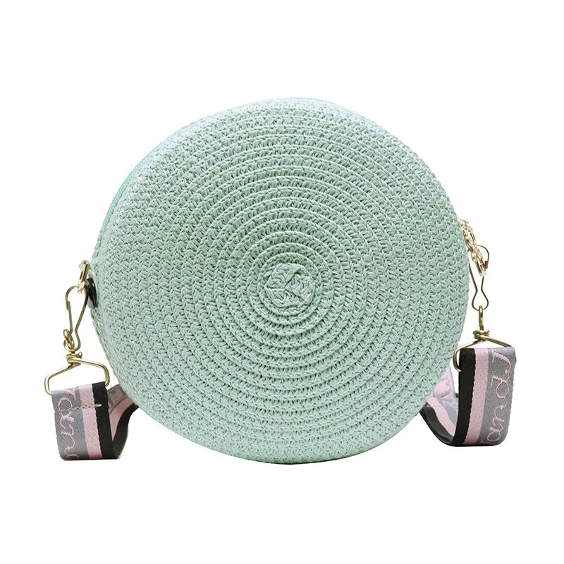 Women's Small Round Straw Crossbody Bag Summer Beach Handbag Purse Fashionable Shoulder Bags