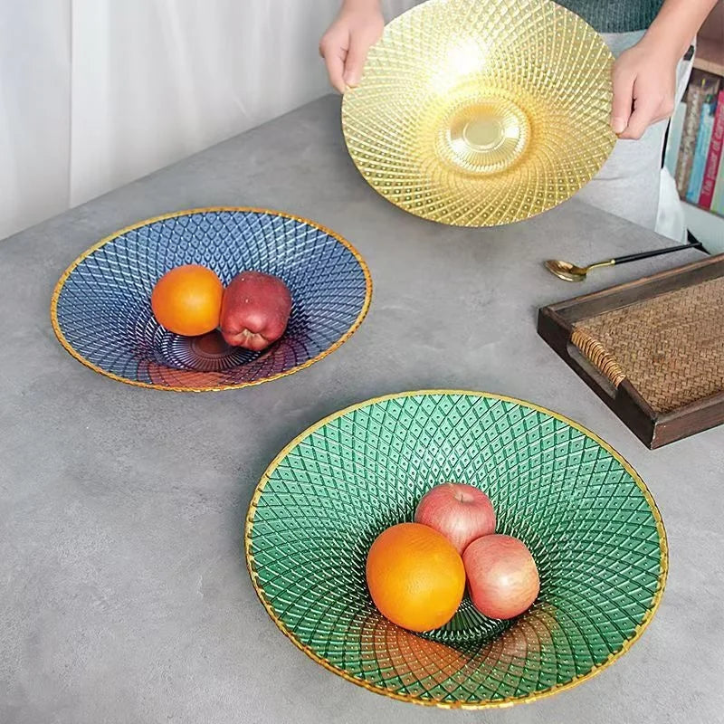 Wholesale Gold-Rimmed Charger Plate Gradient Blue Pink Glass Fruit Plate Glass Bowl Dinner Plate for Home Wedding