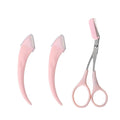 HONGSTARS 3 in 1 Stainless Steel Curved Eyebrow Trimmer Set Razor Scissors Comb-Portable Pink/White Beauty Tool for Beginners