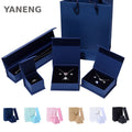 Luxury Jewelry Boxes Navy Blue Basic Paper Custom logo Simple White Brown High Quality Cardboard Jewelry Box with Paper Bag Set