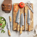 Hot Sale 8 Pcs Knife Set Luxury Custom Damascus Powder Steel Olive Wood Kitchen Chef Knives Sharpener Scissors Block Holder