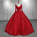 Jancember DY5667 V-Neck Long Sleeve Lace up Ball Gown Organza Evening Dresses High Quality
