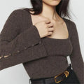 2026 Manufacturer Custom Ladies Long Sleeve Ribbed Knit Cashmere Blend Novelty UK Square Collar Sweater Women
