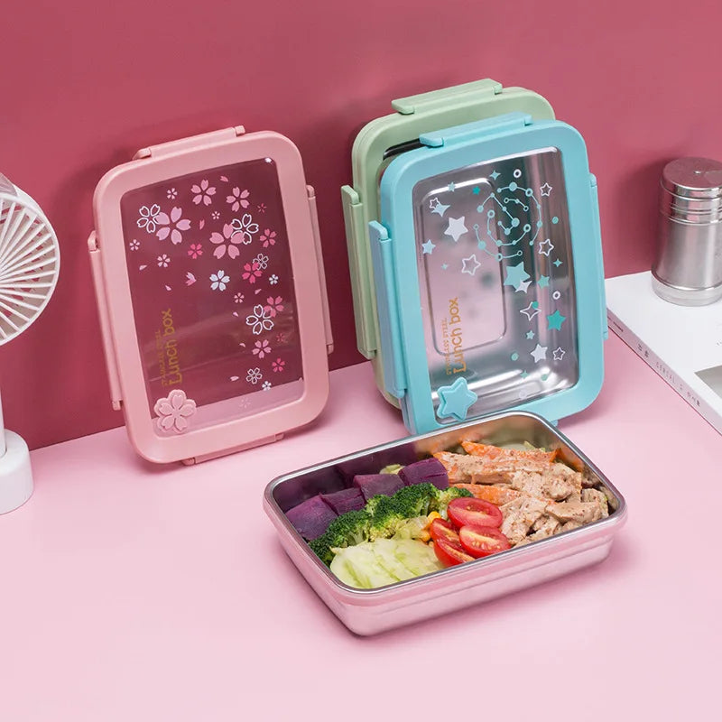 Japanese Design Food Grade 900ML Cartoon Stainless Steel Bento Lunch Box School Kids Lunch Box with Removable Compartment