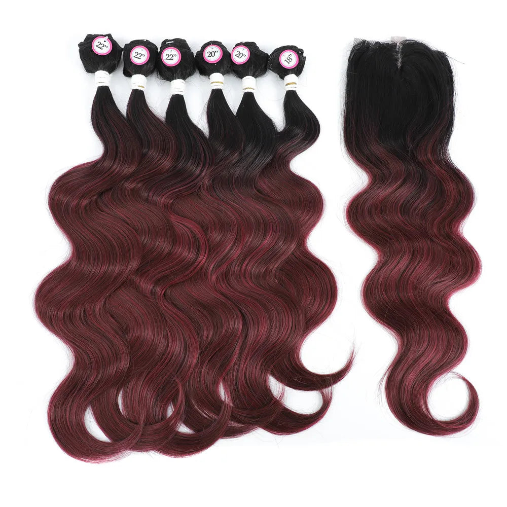 X-TRESS SPOT Body Wave 6 Piece Full Head/Pack With Lace Front Closure Synthetic Hair Extension Heat Resistant Fiber Hair Bundle