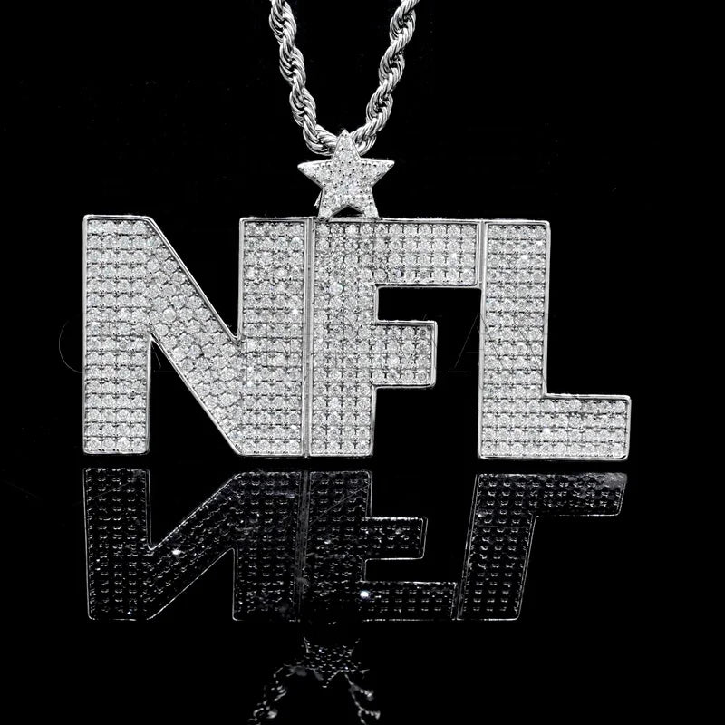Cadermay S925 Ice Out D VVS  2.5inches NFL Hiphop Moissanite Pendant Pass Diamond Tester  Full Pave Moissanite Jewelry for Gifts