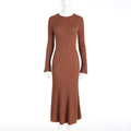 2022 Custom Round Neck Knitted Sweater Dress Women's Long Sleeve Ribbed Knitted Long Sweater Skirt