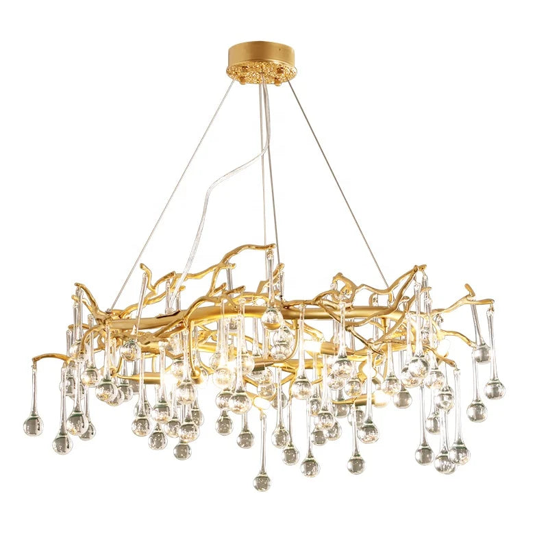 Light Luxury Crystal Chandelier Living Room Light Creative Tree Droplet Chandelier Glass Art Villa Commercial Restaurant Light