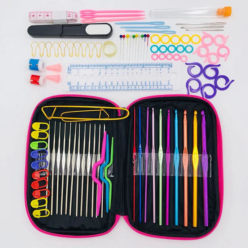 DIY 100PCS Aluminum Colorful Knitting Needle Tool Set Crochet Hook Set