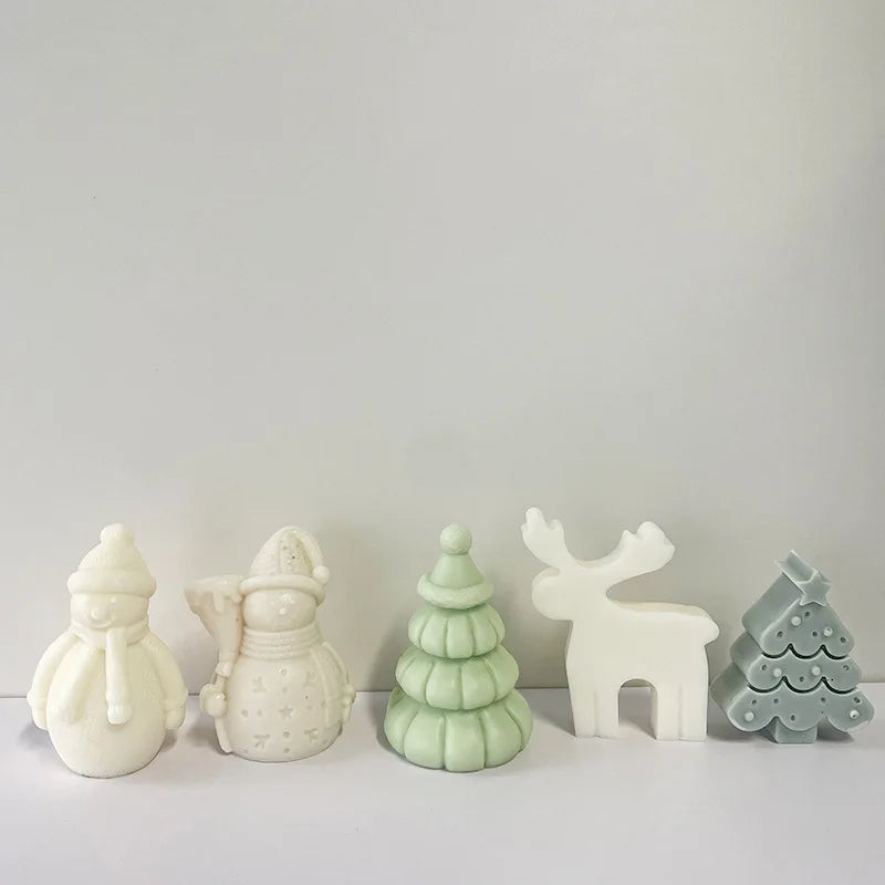 3D Christmas Tree Santa Claus Snowman Shape Silicone Candle Mold for Home Party Decoration