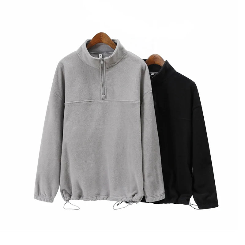 High Quality Oversized Plain Zip Collar Sweatshirt Wholesale Polar Fleece Custom Embroidery Blank Unisex Pullover Sweatshirts