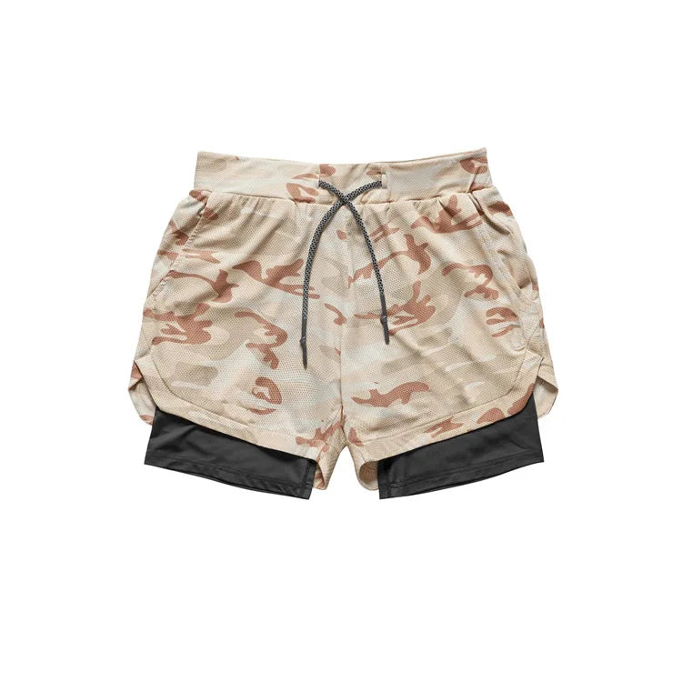 Men's Multi Pocket Outdoor Running Sports Leisure Double Layered Fitness Shorts