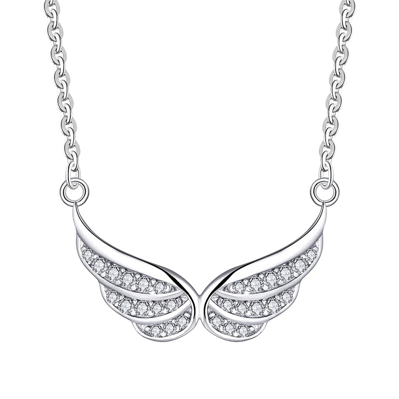 Fashion Charm Custom Jewellery S925 Sterling Silver Cubic Zirconia Cz Angel Wing Pendant Necklace