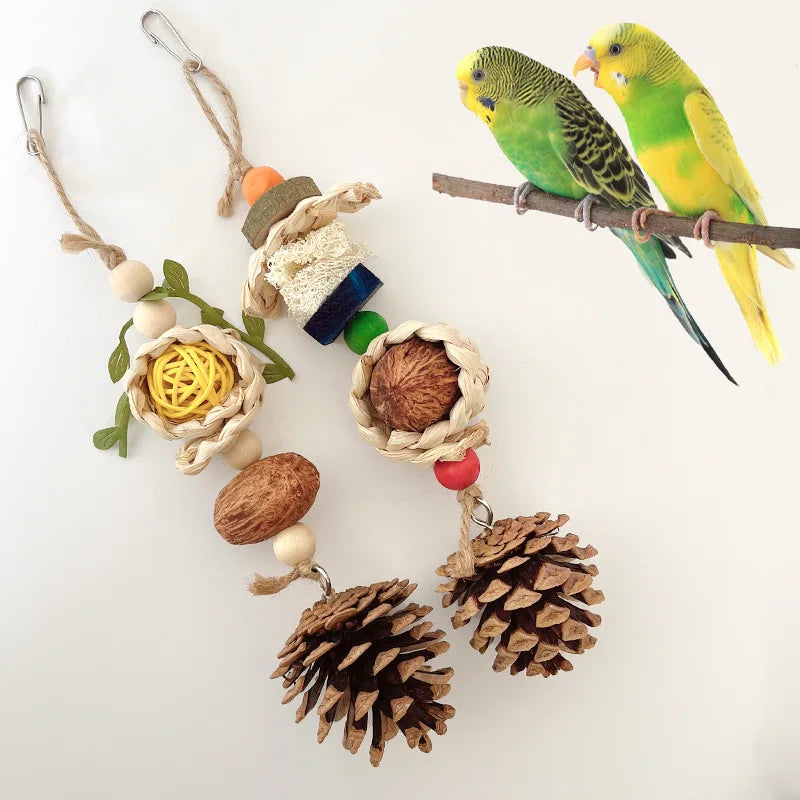 Medium-Sized Durable Plush Bird Toy for Small Parrots Bite String Pet Plaything Corn Braid Pine Cone Vane for Boredom Relief Bag