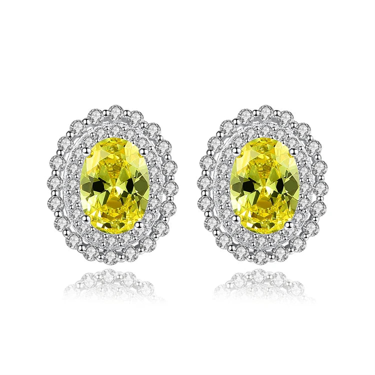 Elegant Fine 925 Sterling Silver Rhinestone Zircons Women Fashion Gemstone Yellow Diamond Stud Earrings
